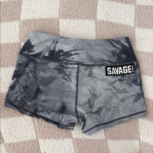 Savage Barbell Gray Black Tie-Dye High-Rise Athletic Shorts